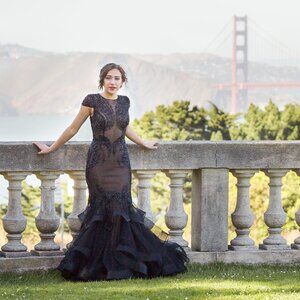 Jovani • Black Cap Sleeve Mermaid Prom Dress, Size 00